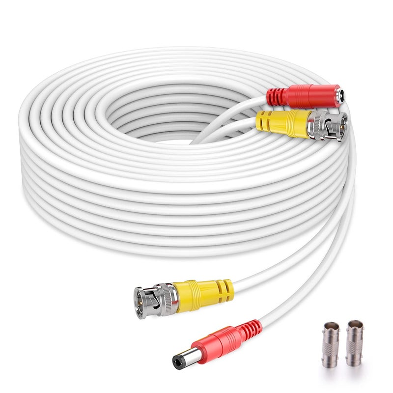 WILDHD BNC Cable,150ft All-in-One Siamese BNC Video and Power Security Camera Wire, CCTV Cable with 2 Female Connectors for All Max 5MP HD CCTV DVR Surveillance System (White) - Image 1